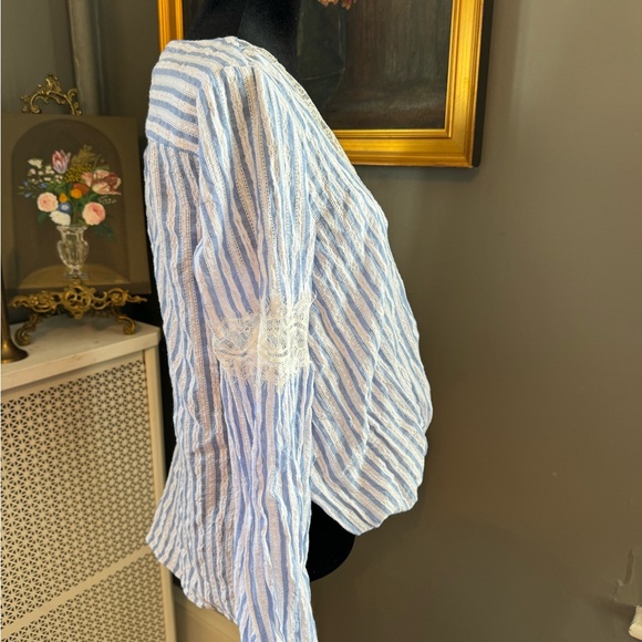 BCBG MAZAZRIA faux wrapped top in blue and white stripe - Picture 10 of 11